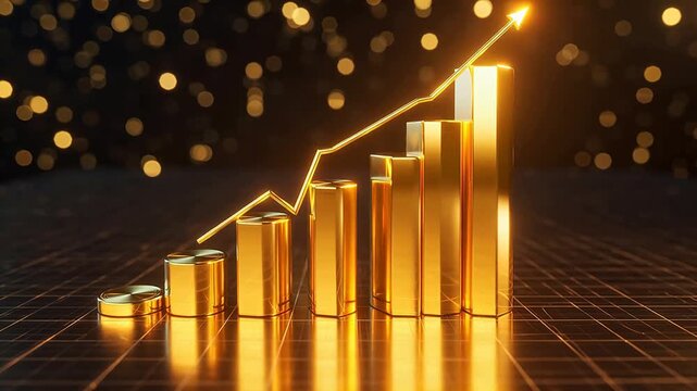 Golden bar chart with upward arrow