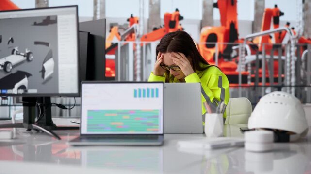 Frustrated Female Technician Faces Unplanned Downtime