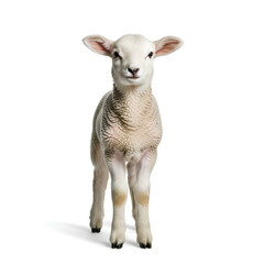 Fototapeta premium Adorable Lamb Standing Isolated on White Background.