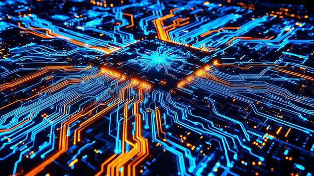 Circuit board with glowing lines