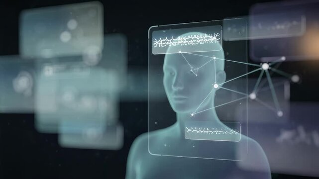 Semantic search side panel displaying a persons profile and linked relationships in focus contrasted by a gently blurred surrounding interface in the medium frame.