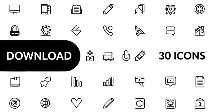 Collection of 30 line icons for various applications