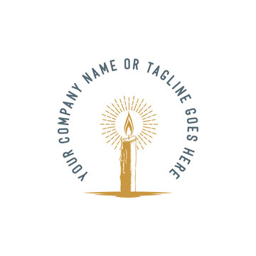 Vintage Burning Candle Circular Logo Vector Illustration
