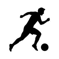 Obraz premium Soccer player silhouette running with ball isolated on white background