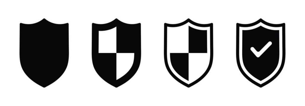 Vintage style shield icon set. Protection shield security line icon used in anti virus software, IT security, defense sector and secure internet connections. EPS 10.