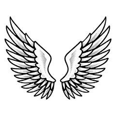 Fototapeta premium Elegant Pair of White Angel Wings with Classic Feather Textures for Wedding and Religious Design.