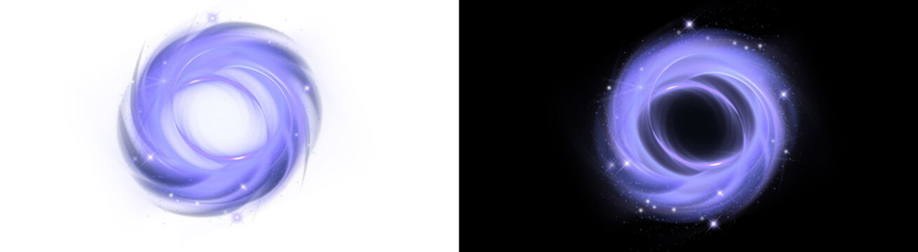 PNG image of Purple magic portal swirl with glowing sparkles, mystical energy vortex effect, ethereal cosmic black hole element for gaming and fantasy design isolated on Transparent Background