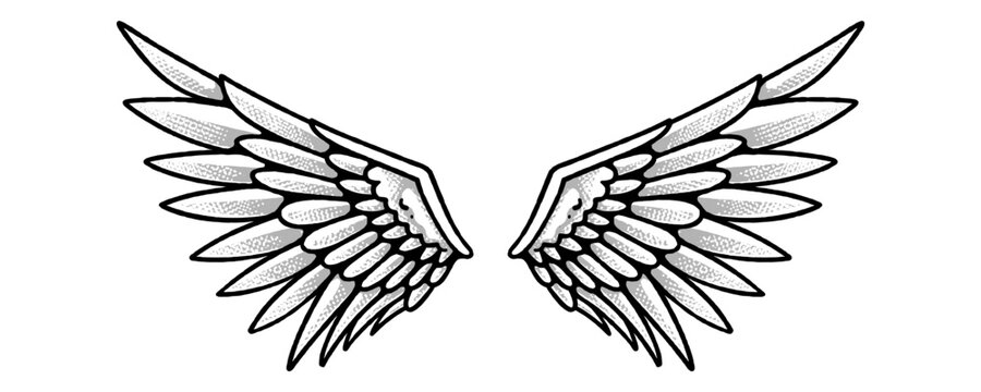 Modern Halftone Style Angel Wings Featuring Gradient Dot Patterns for Contemporary Graphic Design.