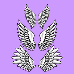 Obraz premium Triple Collection of Detailed Angel Wing Designs Featuring Intricate Feather Layers for Tribal Art.