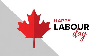Fototapeta premium Happy labour day with maple leaf on white and grey background