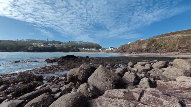Landscape view of pretty Dunmore East Village popular tourist destination in Waterford Ireland
