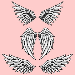 Fototapeta premium Artistic Set of Three Angel Wing Pairs Showcasing Beautiful Feather Layers and Gothic Inspiration.