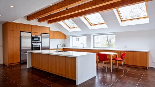 Modern kitchen with wooden beams