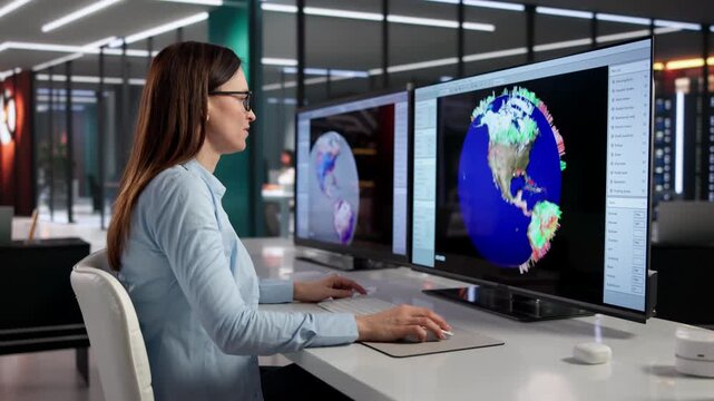 Meteorologist Studies Global Cyclone Weather Maps