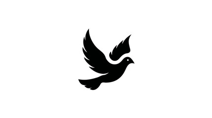 Fototapeta premium Minimalist black silhouette of a flying dove, symbolizing peace, freedom, and hope. Simple graphic design element on white background.