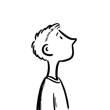 Illustration of a young caucasian male child looking upward