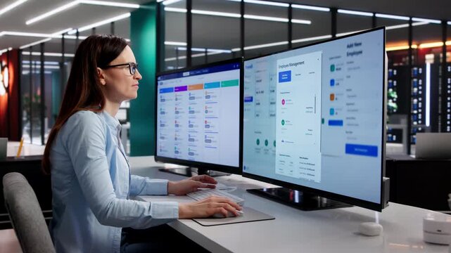 Manager Reviews Payroll Software On Computer