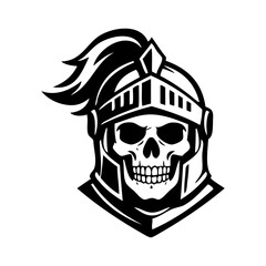 Logo casco de guerrero medieval con esqueleto. Icono para Halloween con casco de caballero medieval con calavera humana  © teracreonte