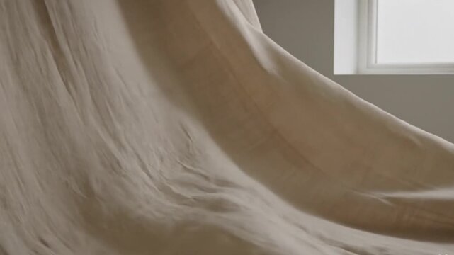 Natural Linen Fabric Flowing Waving Softly In Bright Minimal Studio Space Organic Tactile Texture Style Seamless Loop Gentle Fabric Motion Sustainable Lifestyle 4K