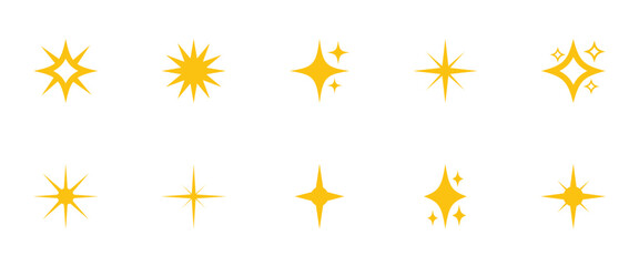 Fototapeta premium Abstract vector glowing sparkle symbol set. Yellow color shining sparkles isolated on a white background, designed for graphic design, branding, web and graphic design.