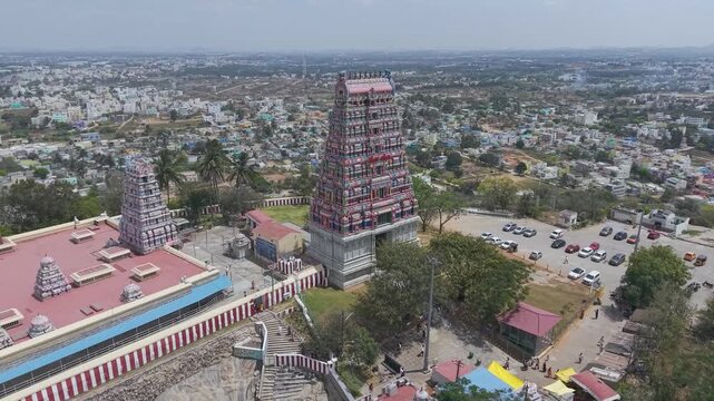 Chandra Choodeswarar Temple Hilltop View in Krishnagiri Tamil Nadu India Drone Shot