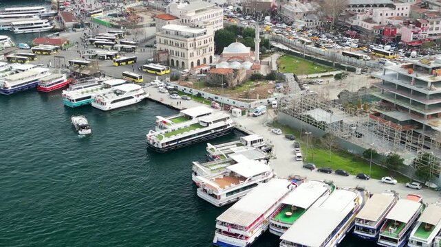 Eminonu ferry terminal in Istanbul circle and zoom shot