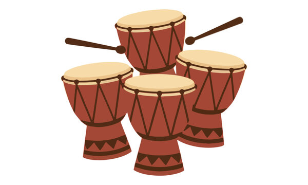 Djembe Drums Set with Drumsticks on White Background