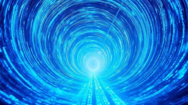 Blue digital tunnel with binary code