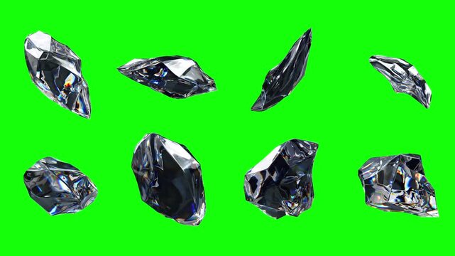 ループするランダムに回転する輝くガラス破片のグリーンバック破片詰め合わせ７２０フレーム 