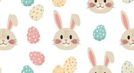 Fototapeta premium Cute Bunny Heads and Colorful Eggs Pattern Ideal for Springtime Celebrations and Holiday Decor