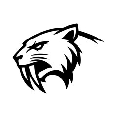 Logotipo con dibujo sencillo con líneas de la cabeza de un tigre dientes de sable © teracreonte
