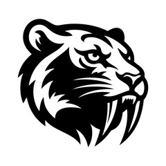 Logotipo con dibujo sencillo con líneas de la cabeza de un tigre dientes de sable © teracreonte