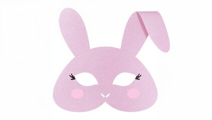 Fototapeta premium Cute pink bunny mask with curled ear for kids parties, easter celebrations, and creative craft activities on white background