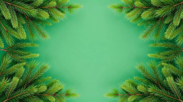 Fir tree branches framing green background