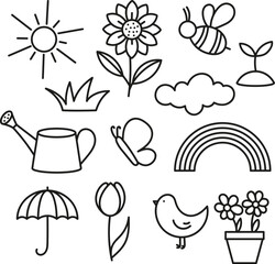 Fototapeta premium Wiosenne bazgroły. Ręcznie rysowane elementy z motywem wiosny. 