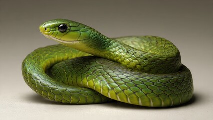 Fototapeta premium Vibrant Green Snake Coiled, Reptile Wildlife Close-up