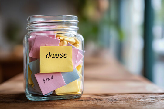 Choose Joy Theme Jar Filled with Positive Notes Encouraging Happiness and