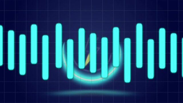 Animation of graph over lightning icon in circle over grid pattern against abstract background