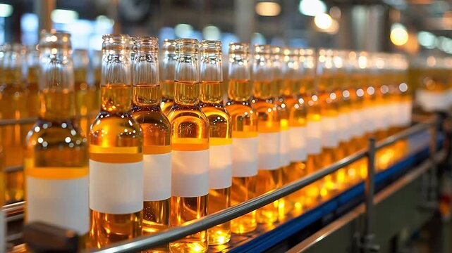 Bottles of beer on production line