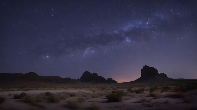 Stunning Night Sky with Milky Way Stars over Big Bend National Park Texas &ndash; Silhouetted Mountain Peaks in Desert Landscape, Magical Astrophotography, Expansive Celestial Horizon, and Wilderness Night