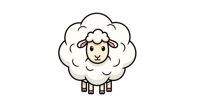Adorable fluffy cartoon lamb illustration, a friendly white sheep mascot design, perfect for children's books, farm animal themes, or cute graphic elements