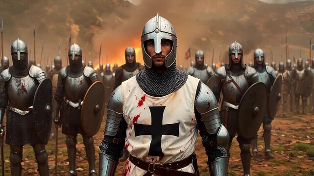 Medieval knights in battle formation