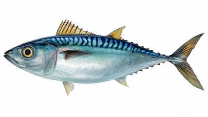 Fototapeta premium Watercolor illustration of a Atlantic mackerel fish swimming, isolated on a white background