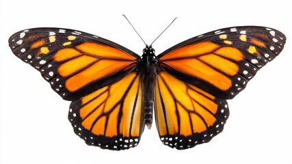 Obraz premium Monarch Butterfly with Orange and Black Wings Isolated on White Background - Studio Shot of a Beautiful Insect
