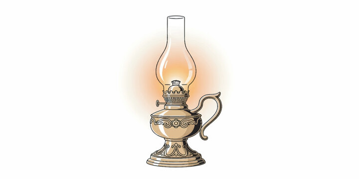 Vintage Brass Oil Lamp Burning Bright.
