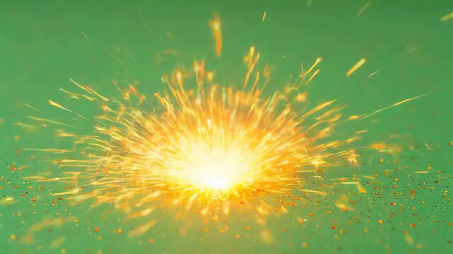 Sparks explosion on green surface