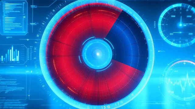 Futuristic digital interface with circular gauge