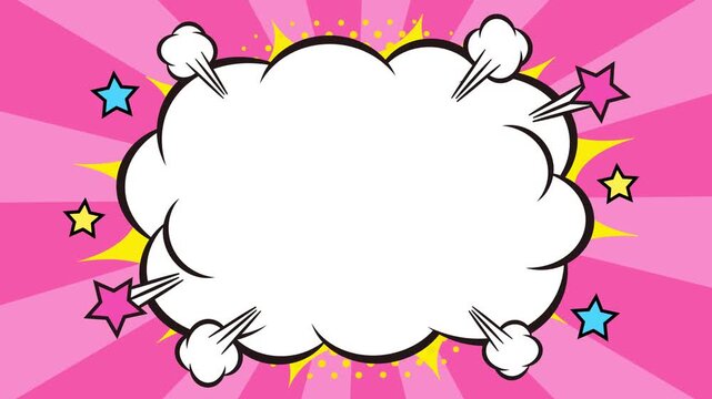 アメコミフレームとサンバースト背景　ピンク