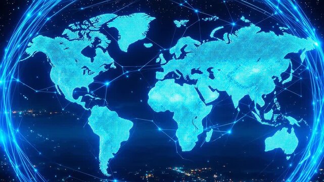 Digital world map with network connections