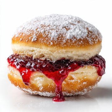 Fresh Homemade Doughnut Filled with Sweet Raspberry Jam and Dusted with Powdered Sugar